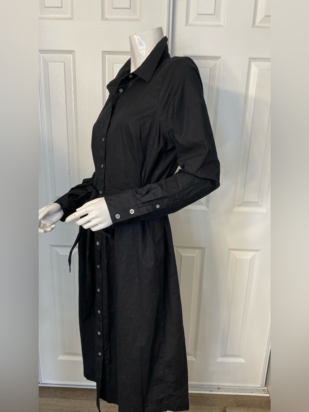 J. Crew Black Long-Sleeve Button-Front Shirt Dress with Waist Tie - Picture 2 of 13